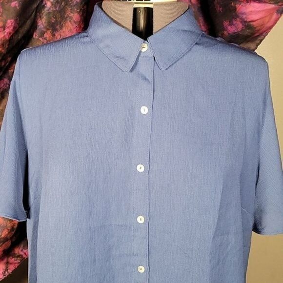 NWOT Susan Graver Textured Woven Button Front Flutter Sleeve Shirt Sz XL - Picture 5 of 12